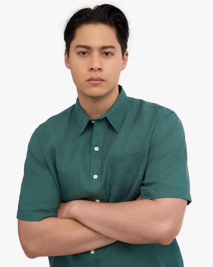 Camisas de lino de manga corta - Verde océano