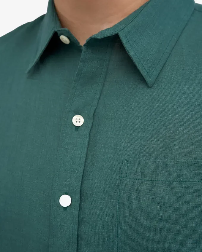 Camisas de lino de manga corta - Verde océano