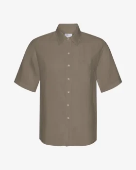 Camisas de lino de manga corta - Verde oliva apagado