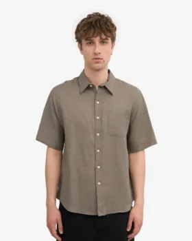 Camisas de lino de manga corta – Verde oliva apagado