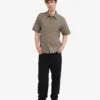 Camisas de lino de manga corta - Verde oliva apagado