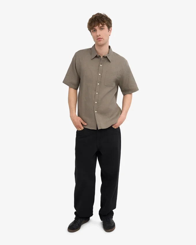 Camisas de lino de manga corta - Verde oliva apagado