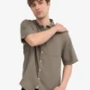 Camisas de lino de manga corta - Verde oliva apagado