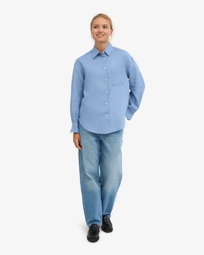 Camisas oversize de lino - azul mar