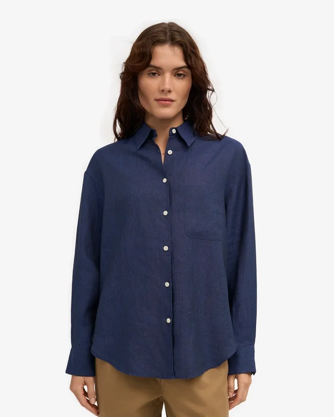 Camisas oversize de lino - Azul marino