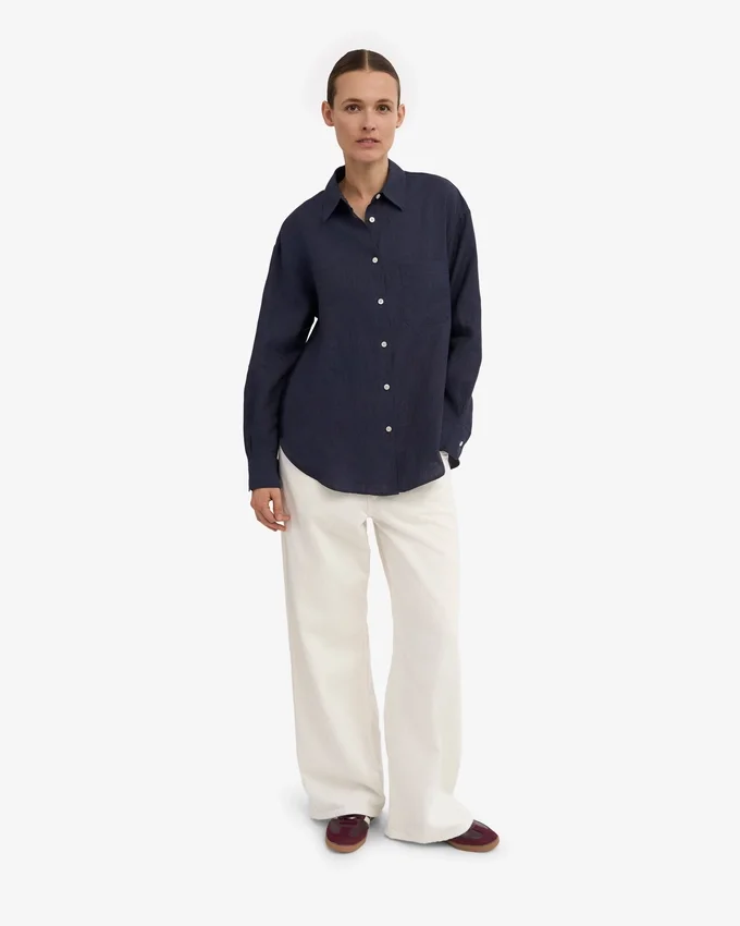 Camisas oversize de lino - Azul marino