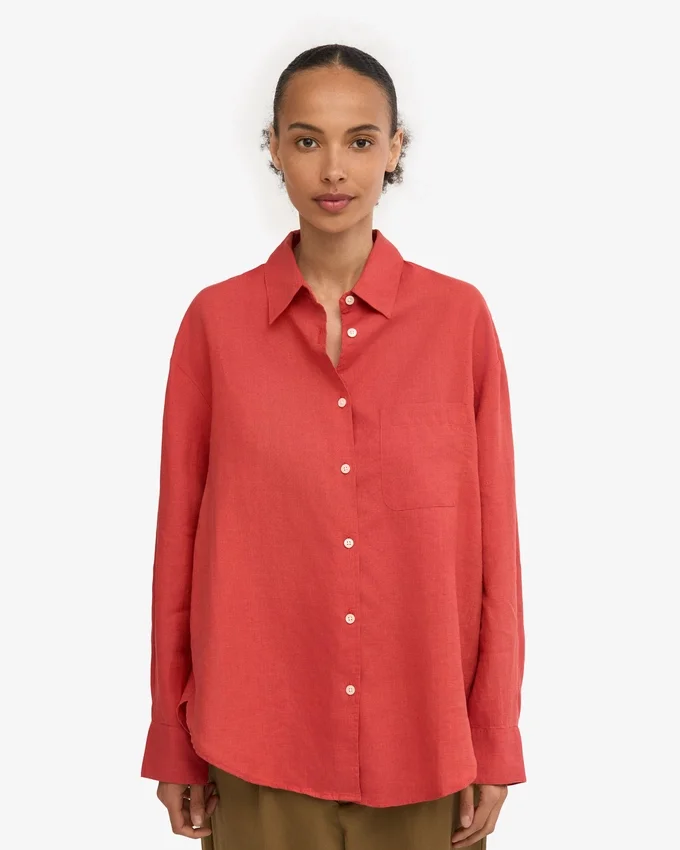 Camisas oversize de lino - Rojo mandarina