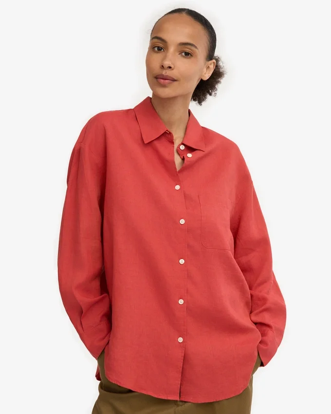 Camisas oversize de lino - Rojo mandarina
