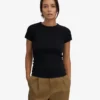 Camiseña orgánica con textura acanalada - Negro intenso