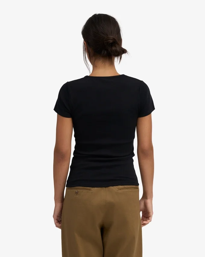 Camiseña orgánica con textura acanalada - Negro intenso