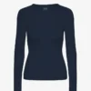 Camiseña orgánica de manga larga con diseño acanalado para mujer - Azul marino