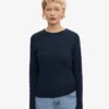 Camiseña orgánica de manga larga con diseño acanalado para mujer - Azul marino