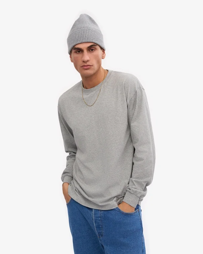Camiseña orgánica de manga larga oversize - Gris jaspeado
