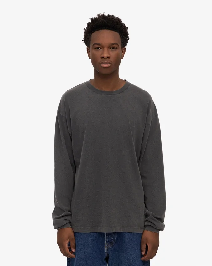 Camiseña orgánica de manga larga oversize - Negro descolorido