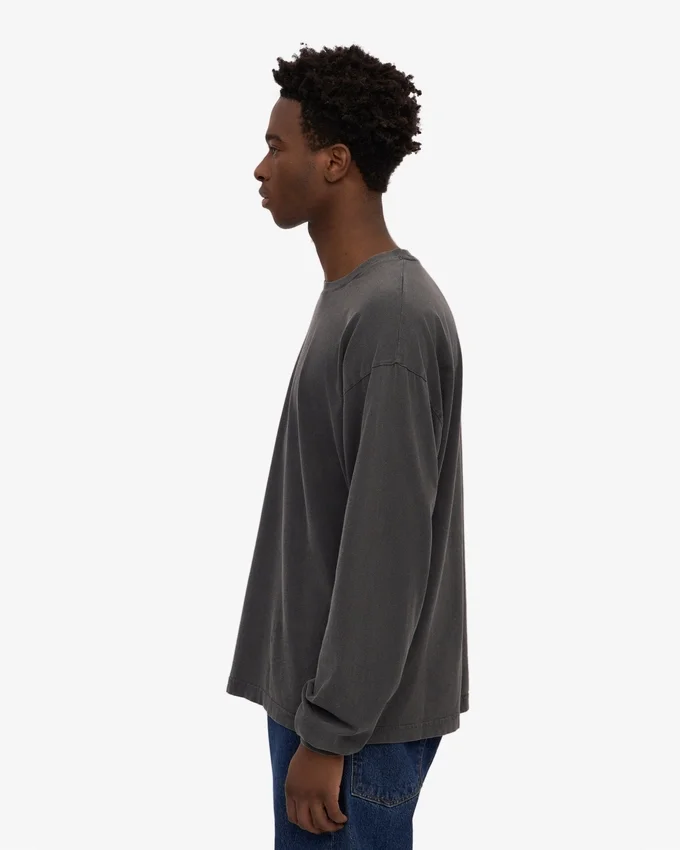 Camiseña orgánica de manga larga oversize - Negro descolorido