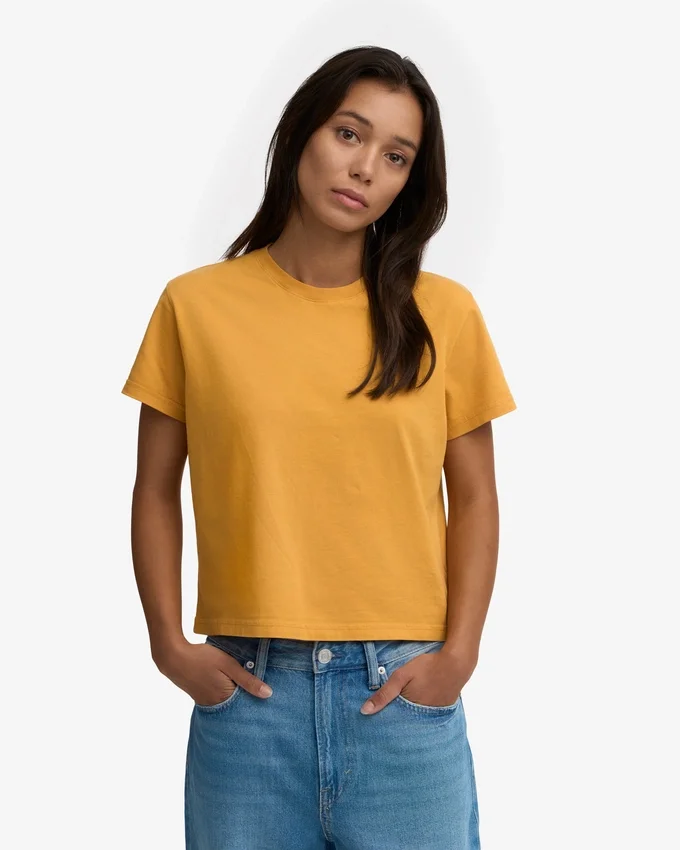 Camiseta corta de corte cuadrado orgánica - Amarillo quemado