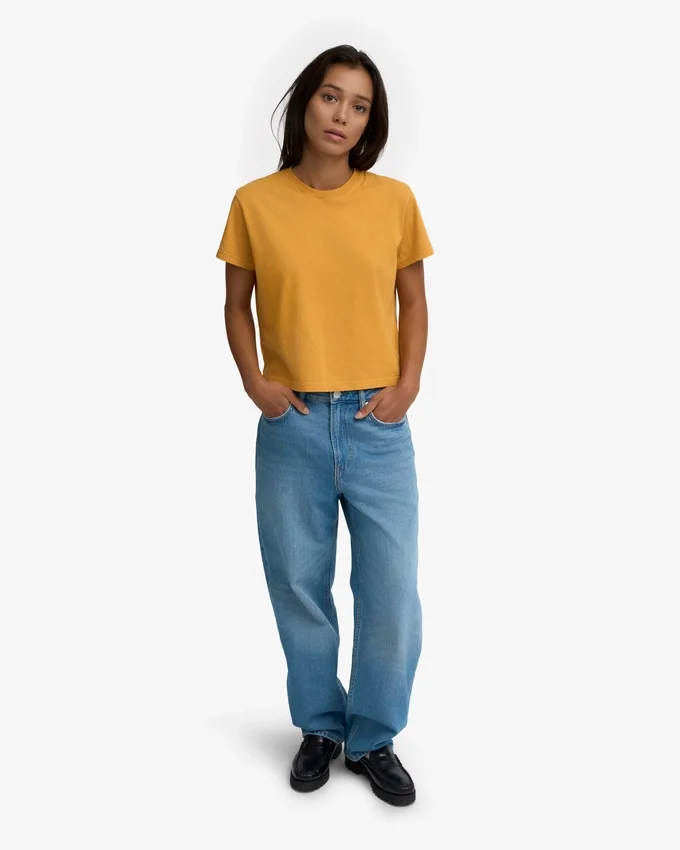 Camiseta corta de corte cuadrado orgánica - Amarillo quemado