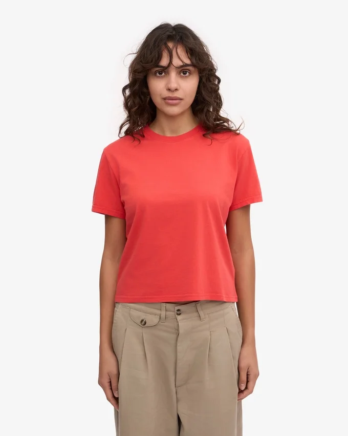 Camiseta corta de corte cuadrado orgánica - Rojo mandarina