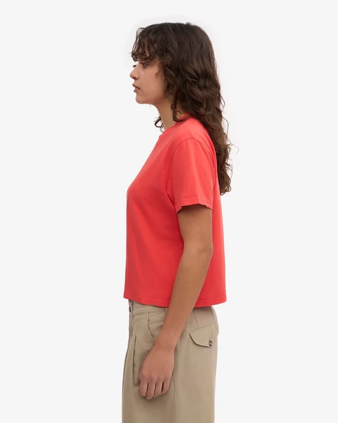 Camiseta corta de corte cuadrado orgánica - Rojo mandarina