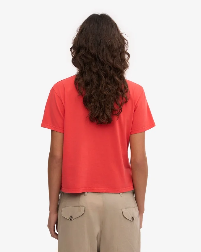 Camiseta corta de corte cuadrado orgánica - Rojo mandarina