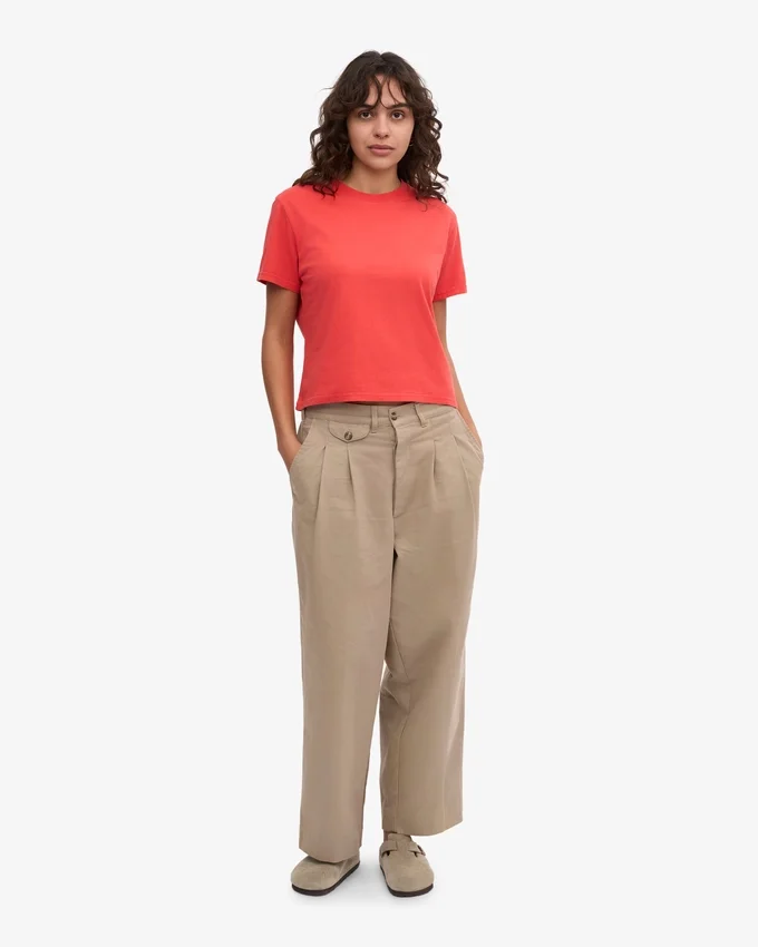 Camiseta corta de corte cuadrado orgánica - Rojo mandarina