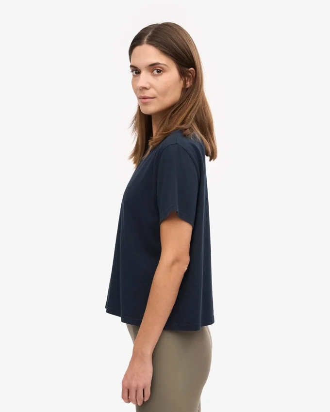 Camiseta corta holgada orgánica - Azul marino