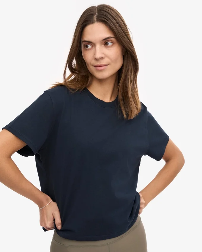 Camiseta corta holgada orgánica - Azul marino