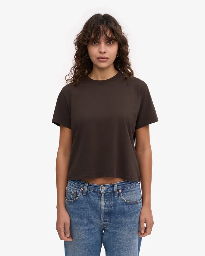 Camiseta corta holgada orgánica - Marrón café