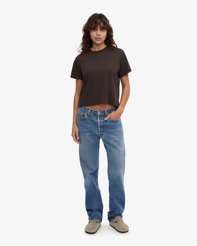 Camiseta corta holgada orgánica - Marrón café