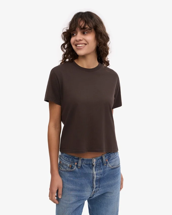 Camiseta corta holgada orgánica - Marrón café