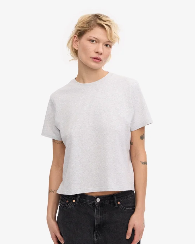 Camiseta corta holgada orgánica - Mezcla de nieve