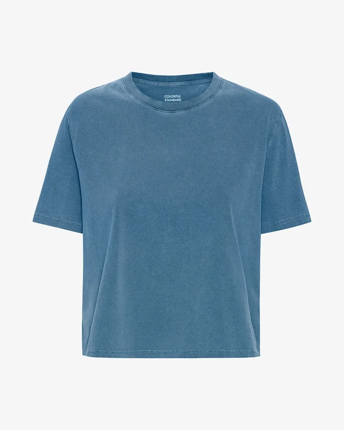 Camiseta corta holgada orgánica - Índigo descolorido