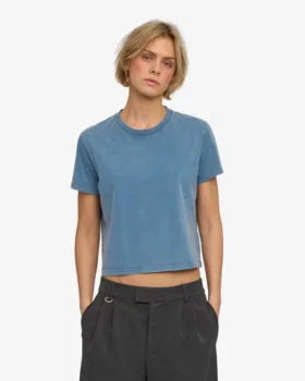Camiseta corta holgada orgánica – Índigo descolorido