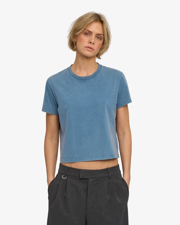 Camiseta corta holgada orgánica - Índigo descolorido