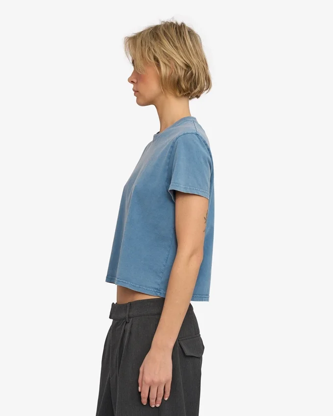 Camiseta corta holgada orgánica - Índigo descolorido