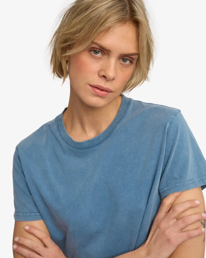 Camiseta corta holgada orgánica - Índigo descolorido