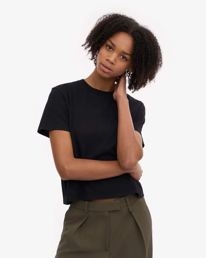 Camiseta corta holgada orgánica - Negro intenso