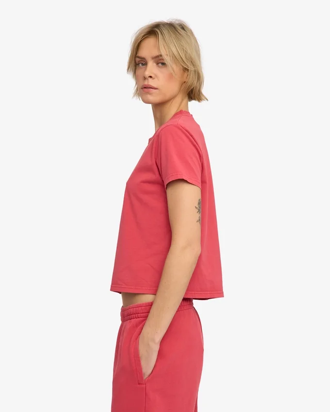 Camiseta corta holgada orgánica - Rojo deslavado