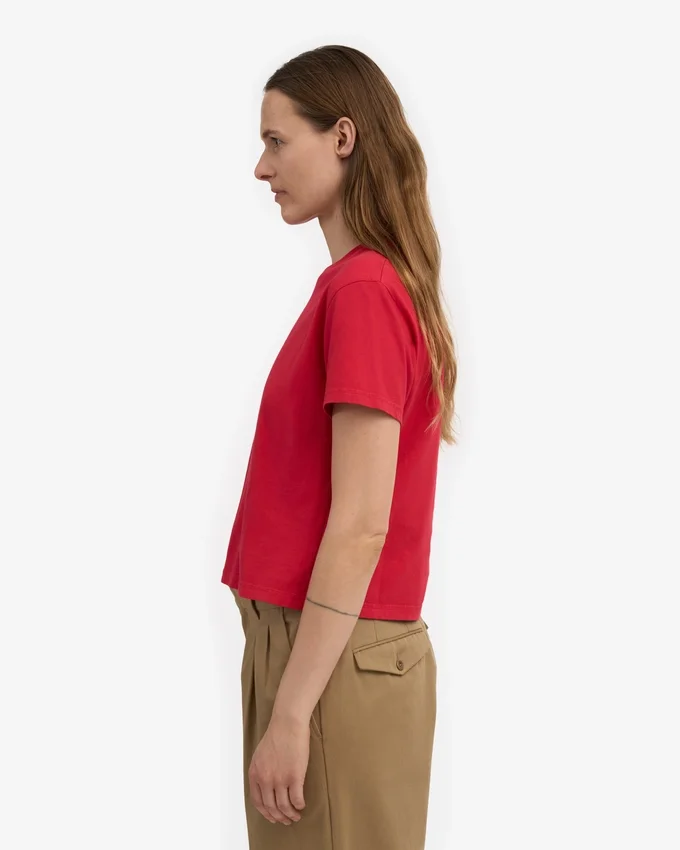 Camiseta corta holgada orgánica - Rojo escarlata