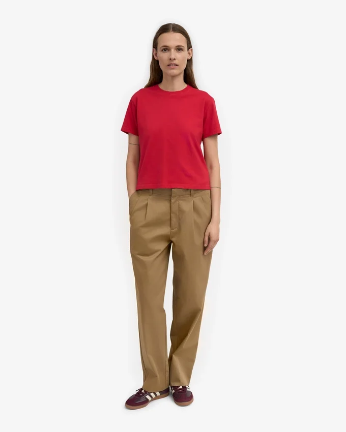 Camiseta corta holgada orgánica - Rojo escarlata