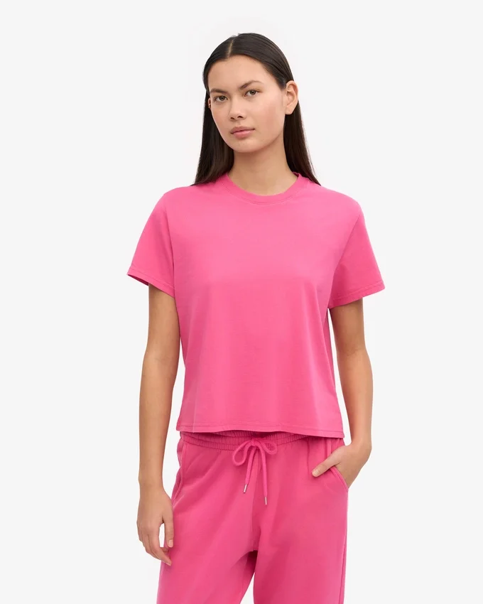 Camiseta corta holgada orgánica - Rosa chicle