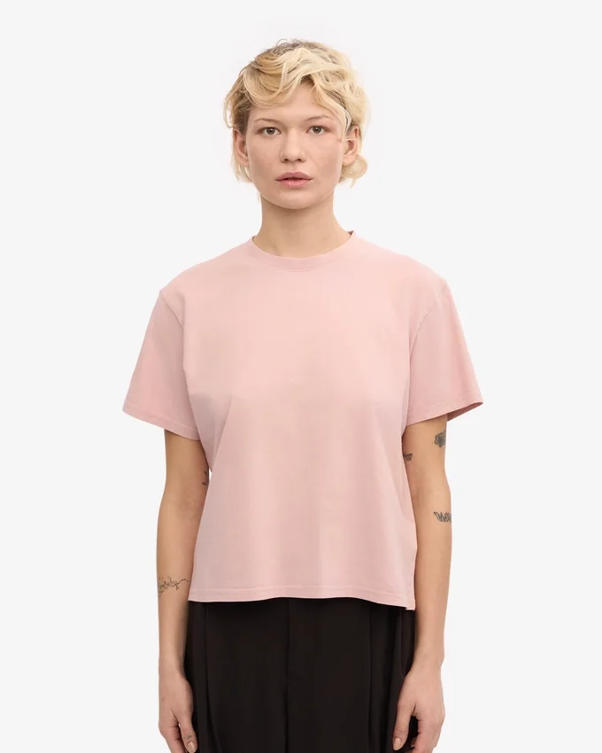 Camiseta corta holgada orgánica - Rosa descolorido