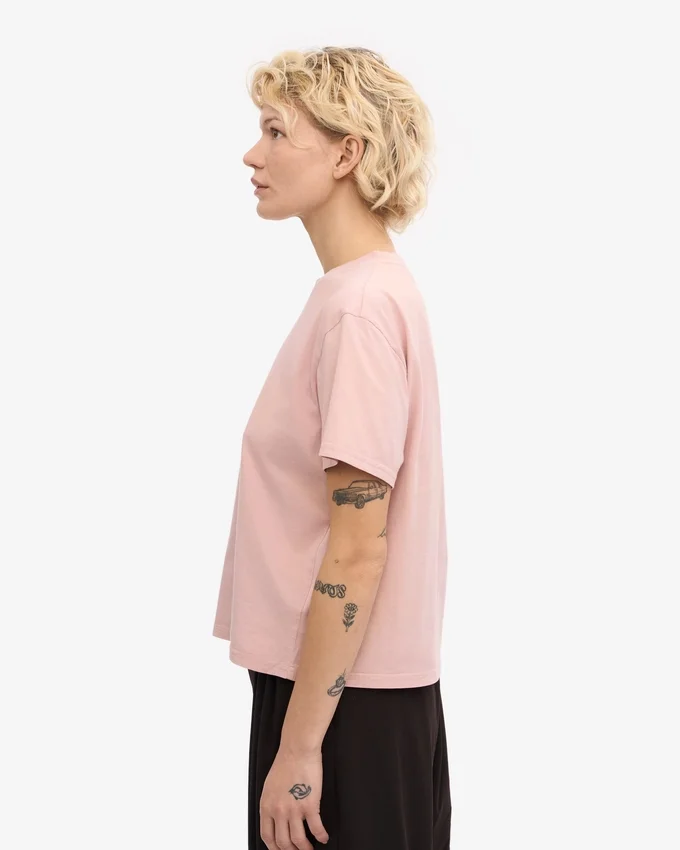 Camiseta corta holgada orgánica - Rosa descolorido