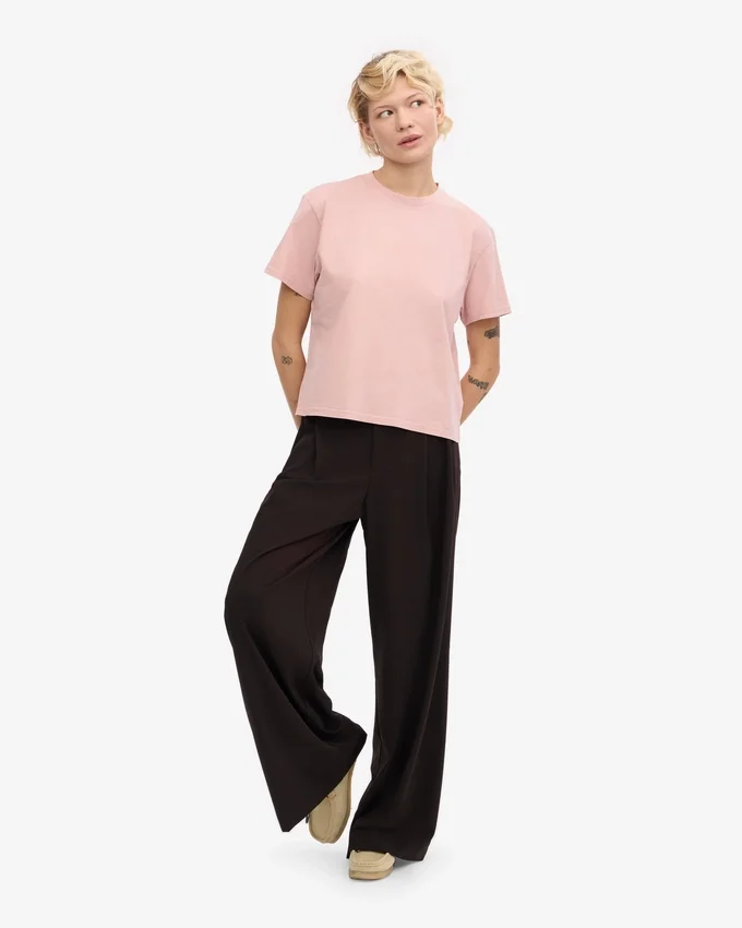 Camiseta corta holgada orgánica - Rosa descolorido