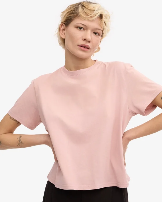 Camiseta corta holgada orgánica - Rosa descolorido