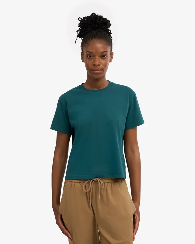 Camiseta corta holgada orgánica - Verde océano