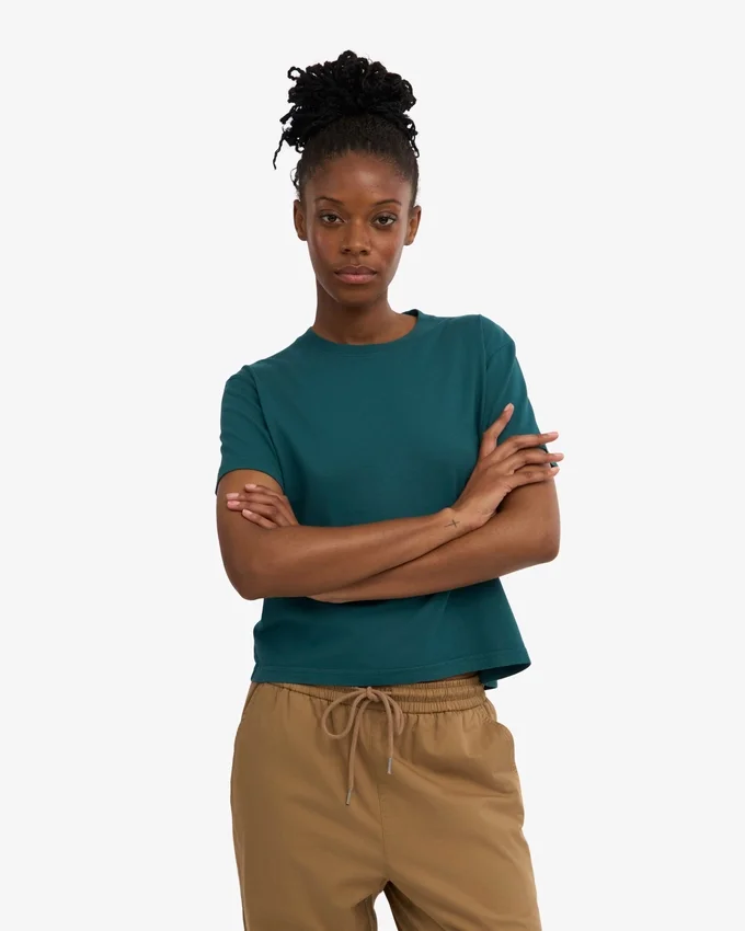 Camiseta corta holgada orgánica - Verde océano