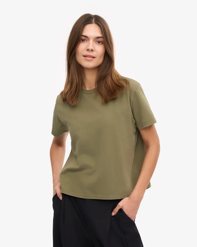 Camiseta corta holgada orgánica - Verde oliva apagado