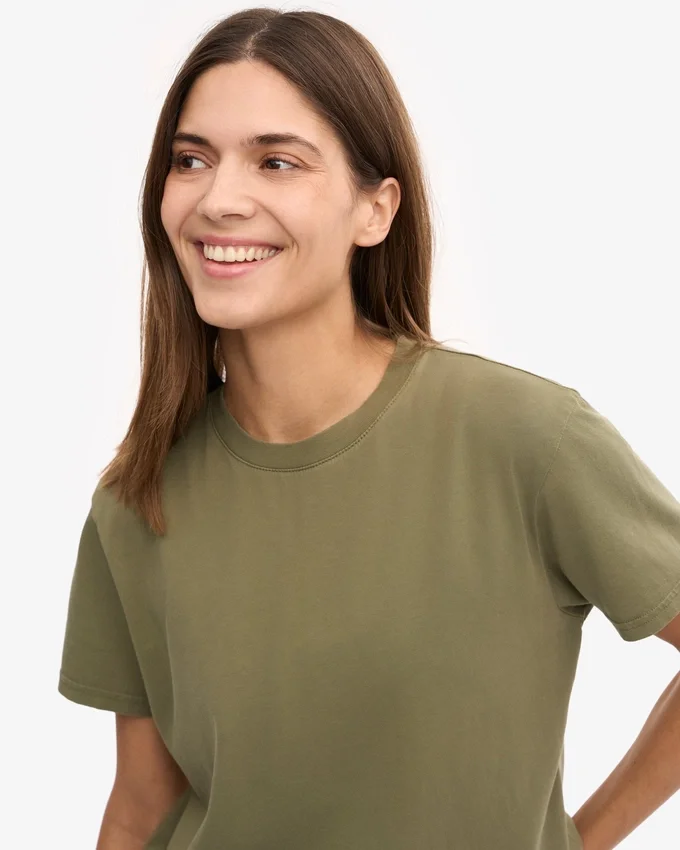 Camiseta corta holgada orgánica - Verde oliva apagado
