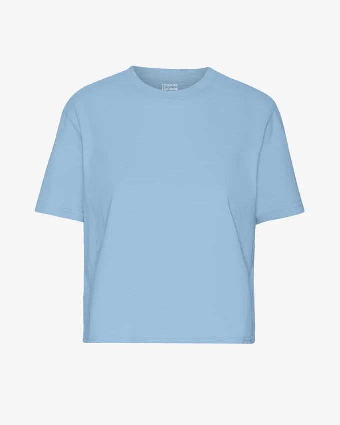 Camiseta corta orgánica de corte cuadrado - Azul mar